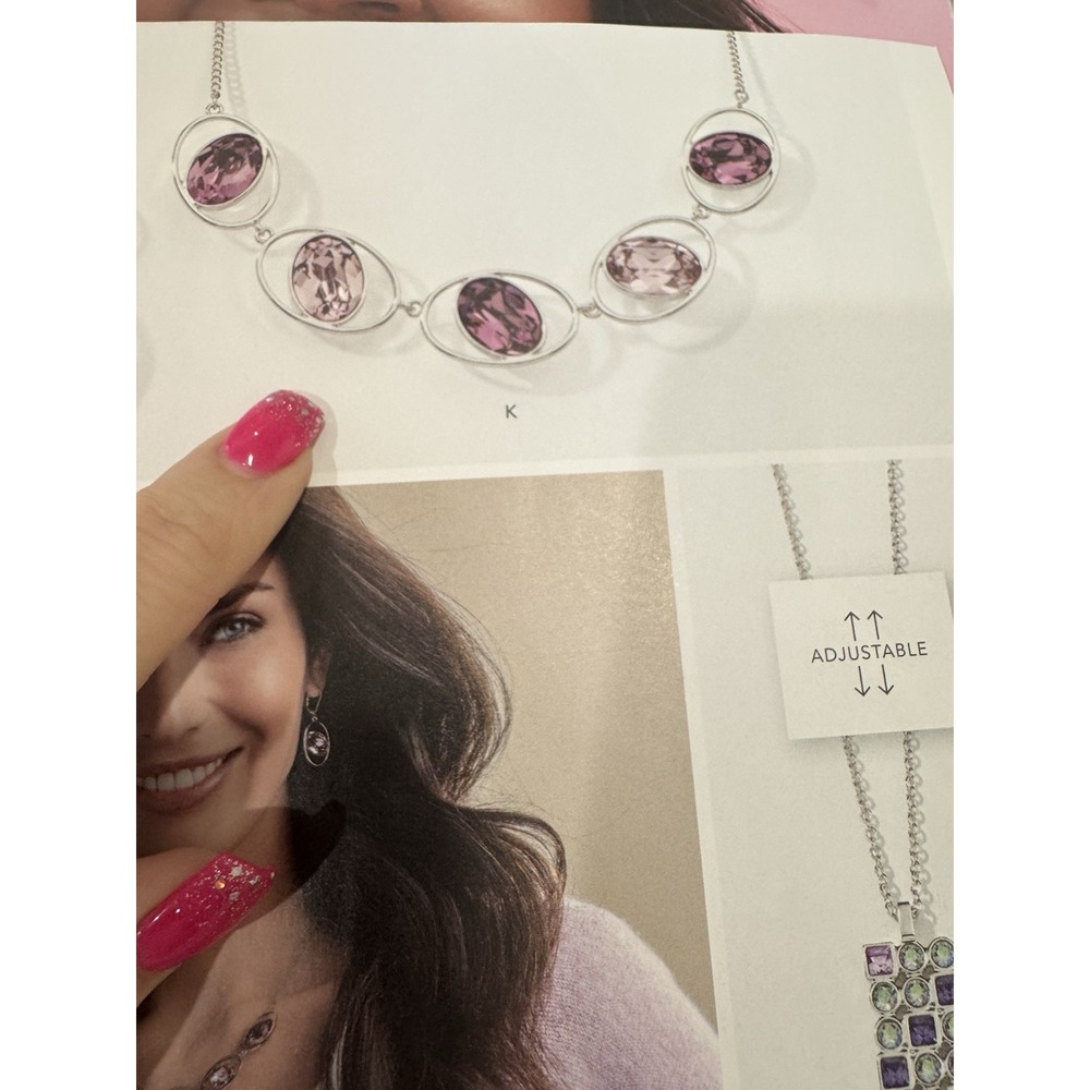 Touchstone Crystal In Rotation Necklace 15-18" Rhodium Plated NEW - Picture 6 of 7
